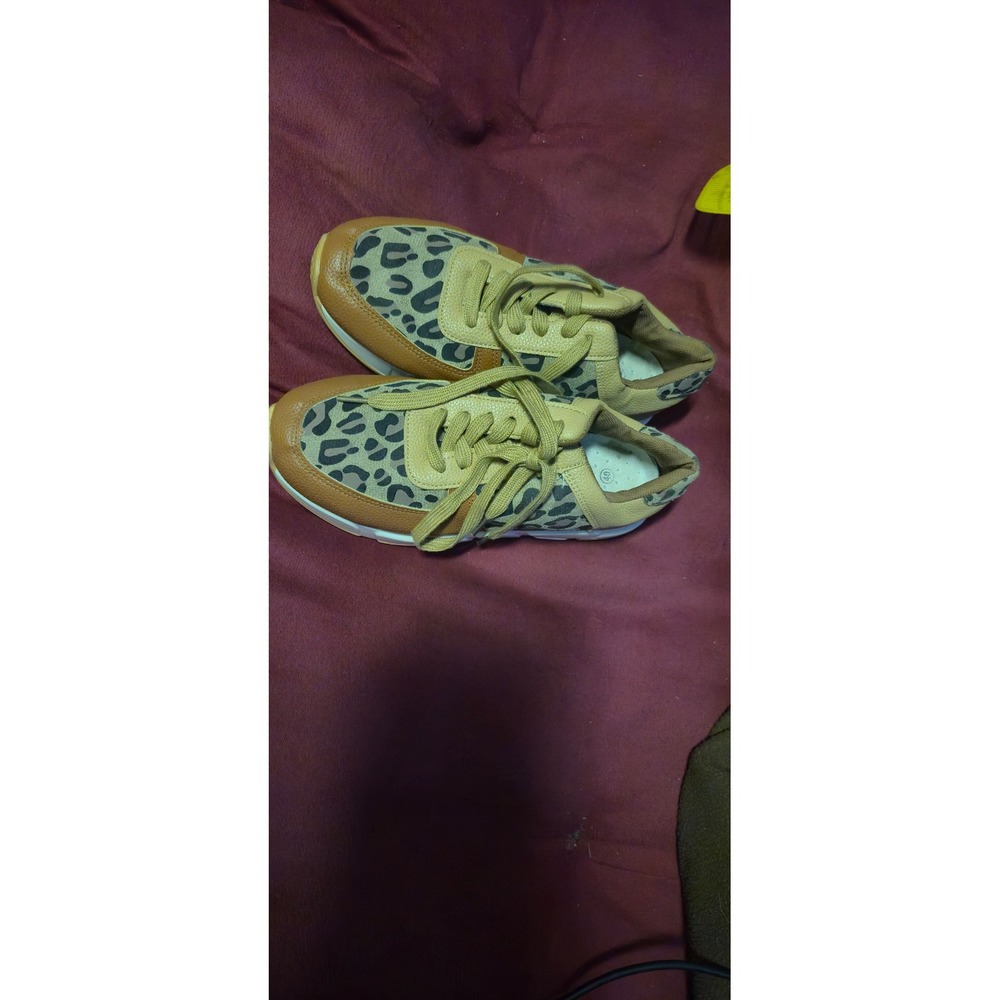 Womens Leopard Print Chunky Sneakers Tan Animal Print Platform Trainers Size 40